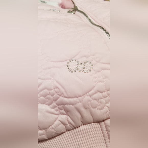 Forever 21 x Hello Kitty Rhinestone Bows Pink Quilted Bomber Jacket (Medium) - Picture 3 of 3